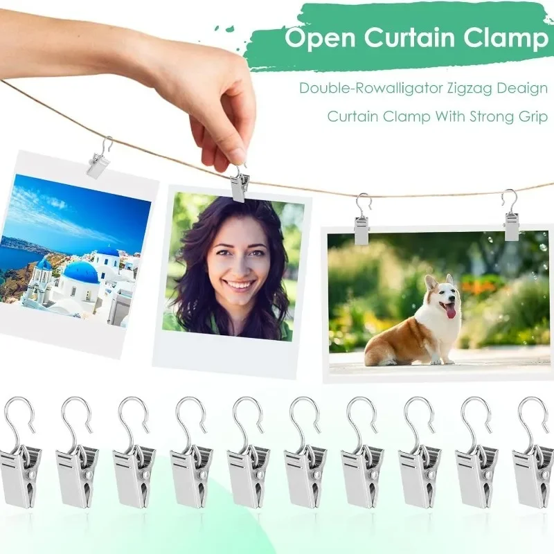 10/100PCS Mini Metal Curtain Clips with Hook Window Shower Curtain Hooks Hanging Photos Decoration Clamp Window Accessories