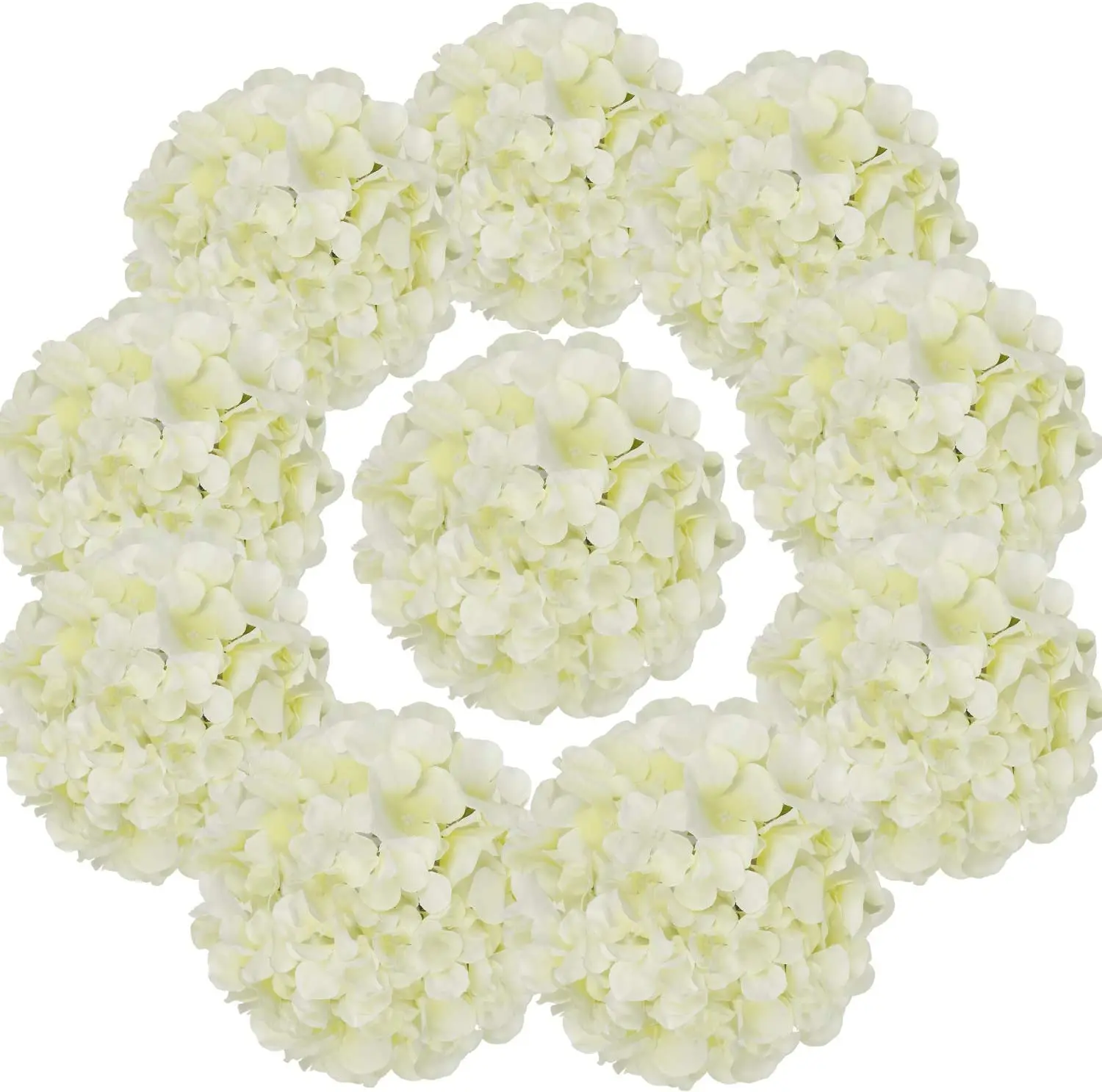 8 Hortensias Artificiels Bleus, Fleurs Blanches Réalistes Avec Feuilles, Idéal Pour La