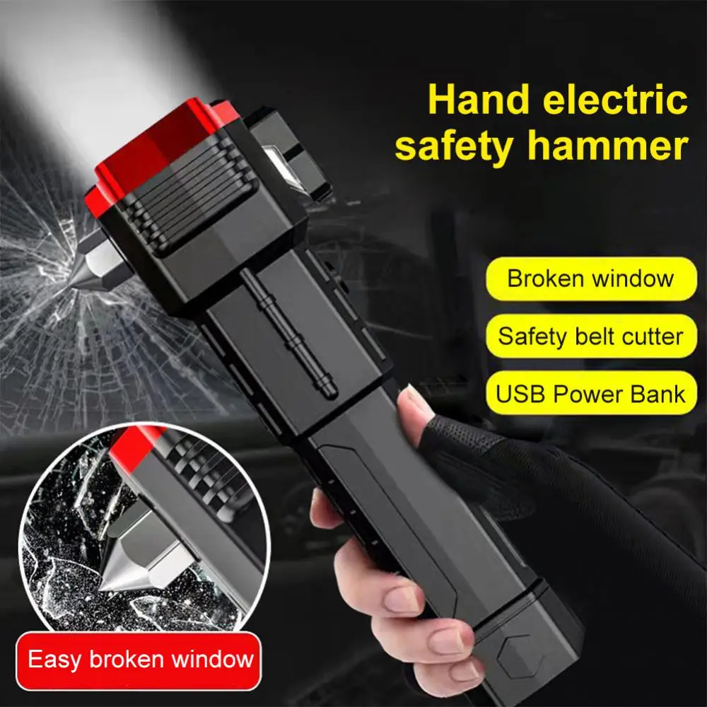 

LED Flashlights Multi-functional Car Torches Car Safety Hammer USB Rechargeble Emergency Flashlights With Magnetic