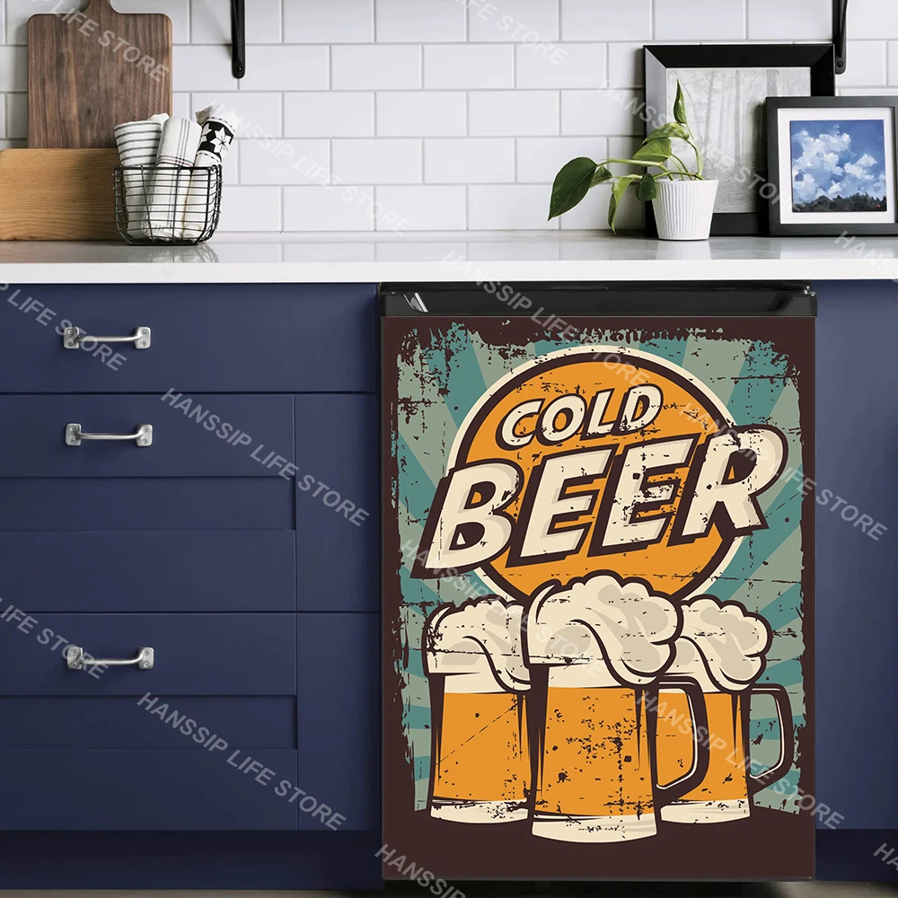Beer Poster Sticker Retro Beer Poster Dishwasher Sticker Mural Decals Waterproof Vinyl Kitchen Decorative Beer Print Dish Washer Door Panel Decals wall stickers self adhesive stickers kitchen wall sticker