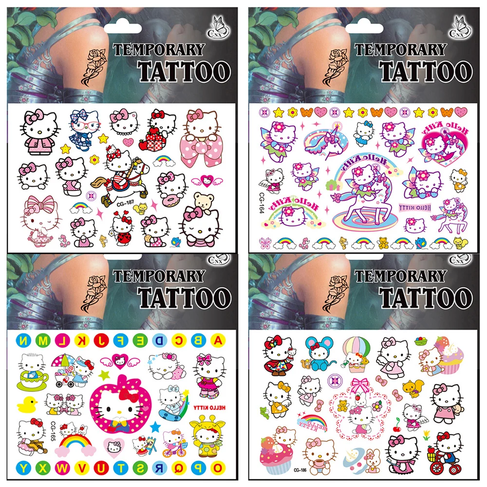 Waterproof Temporary Tattoo Stickers Hello Kitty Cute Cartoon Decals Kids DIY Arm Face Body Art Fake Tattoo Kawaii Children Gift