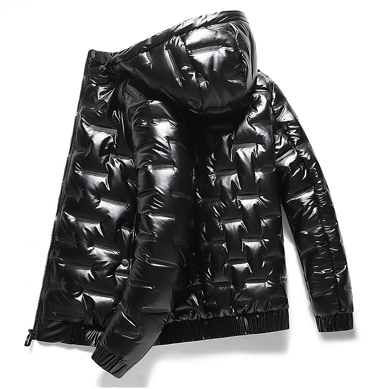 

2024 Mens Thick Warm Glossy Black Jackets Outwear Men's Clothings Winter Hooded Parkas Men Windbreaker Fashion Thermal Coats