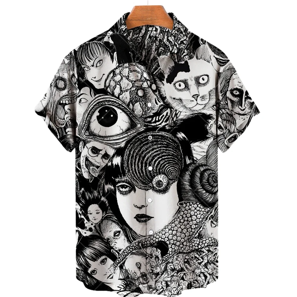 

2024 Summer New Men's Shirt 3D Printed Horror Pattern Hawaiian Fashion Designer Men's Horror Shirts Movie Print 3XL Tops