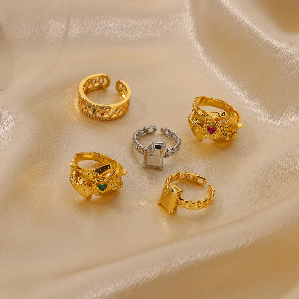 Fashion Rings Womens Gold Color Stainless Steel Adjustable Geometric