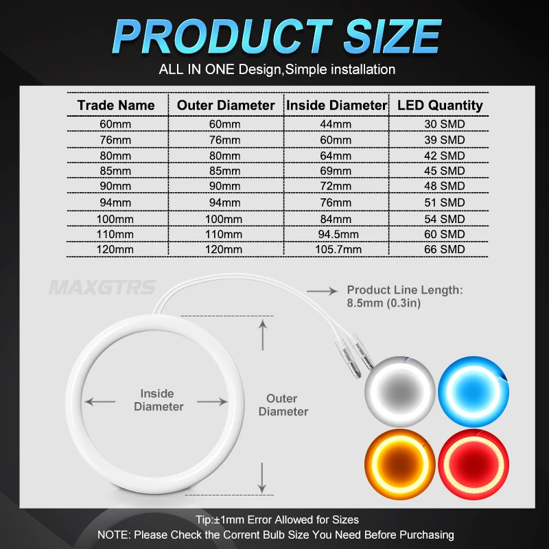 2x õ  Ϸ  3528 LED Ĩ ڵ Ȱ  ְ  Ʈ DRL  õ 80mm 85mm 90mm