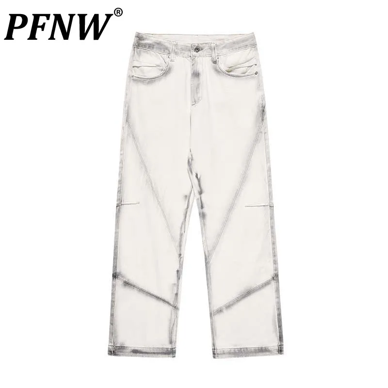 

PFNW Men's American High Street Niche Design Heavy Spray Tie Dyed Straight Jeans Trendy Brand Loose Casual Denim Pants 28G0746