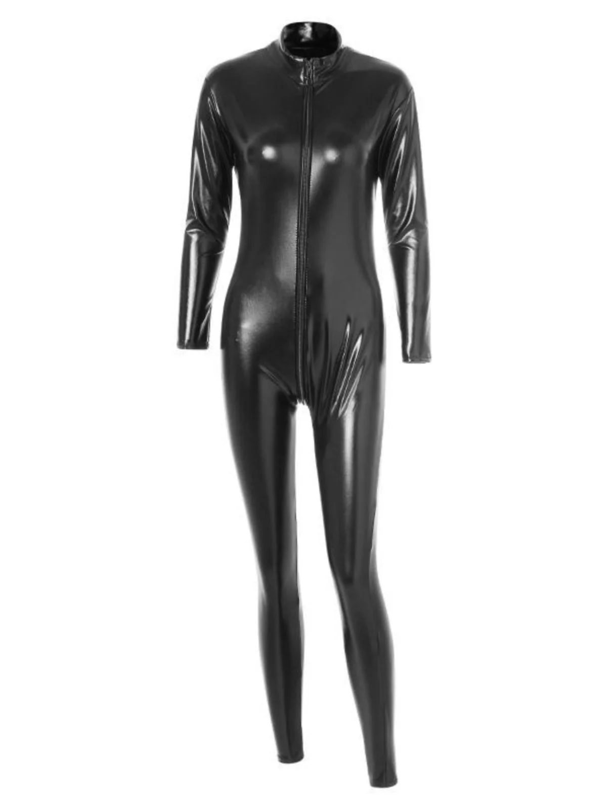 Street Sle Motorcycle Partner Painted Leather Jumpsuit Long Sve High Collar Women's Long Pants Zipper Opening Utili Wind