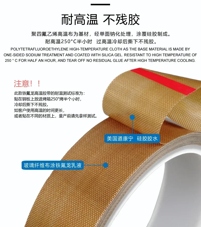 진공기 기계용 원단 테이프 PTFE 테이프, 핸드 임펄스 실러, 절연 PTFE 코팅 유리 섬유 접착제, 롤 당 10m