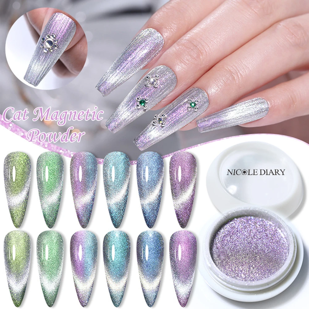 Aurora Crystal Cat Eye Powder Dream Dynamic Crystal Stone Smoothie Cat Eye Polvere Magnetica Polvere Per Unghie Fai Da Te