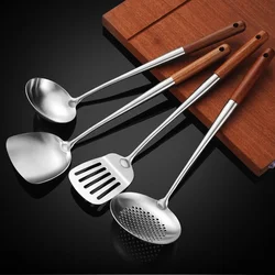 4-Piece Stainless Steel Kitchen Utensil Set with Wood Handles (4Pcs)