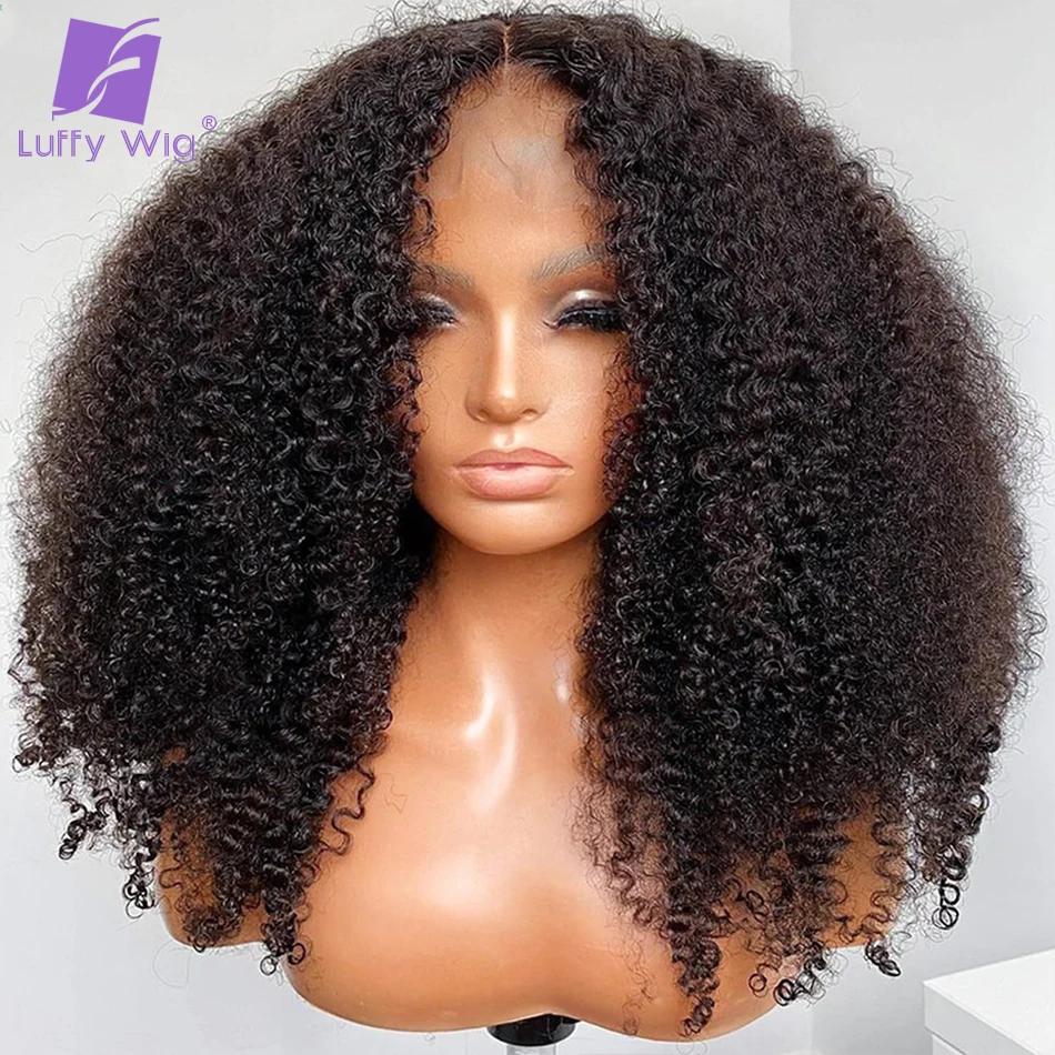 Kinky Curly 13x6 Lace Front Human Hair 4C Glueless Wig 200% Density Pre Plucked Bleached Knots With Baby Hair Lace Frontal Wigs