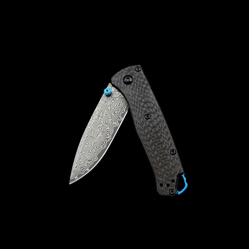 BM Mini 533-3 Damascus Carbon Fiber Handles Bugout Folding Knife Outdoor camping hunting pocket EDC utility KNIVES 5