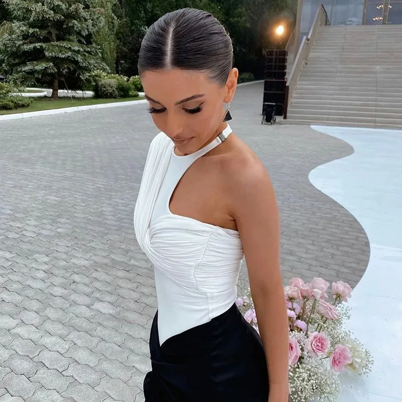 High Waist Irregular Bodysuit Backless Twist Streetwear One Shoulder Long Sleeve Tops Slim Club Party Sexy 19493