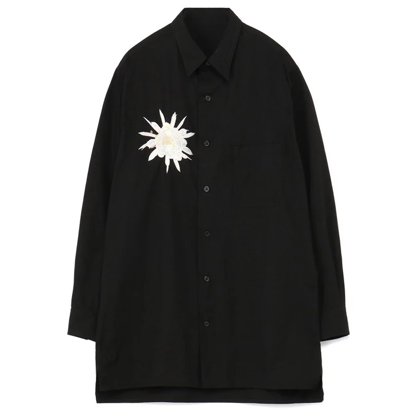 

Yohji Yamamoto Men's Oversized Shirts Japanese Autumn Dark Wind Epiphyllum Embroidery Loose Single Breasted Long sleeved Tops