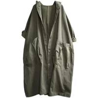 Knee-Length Batwing Sve Hooded Pure Cotton Women's Coat Korean Sle Commute Windbreaker Outerwear Oversize Faion