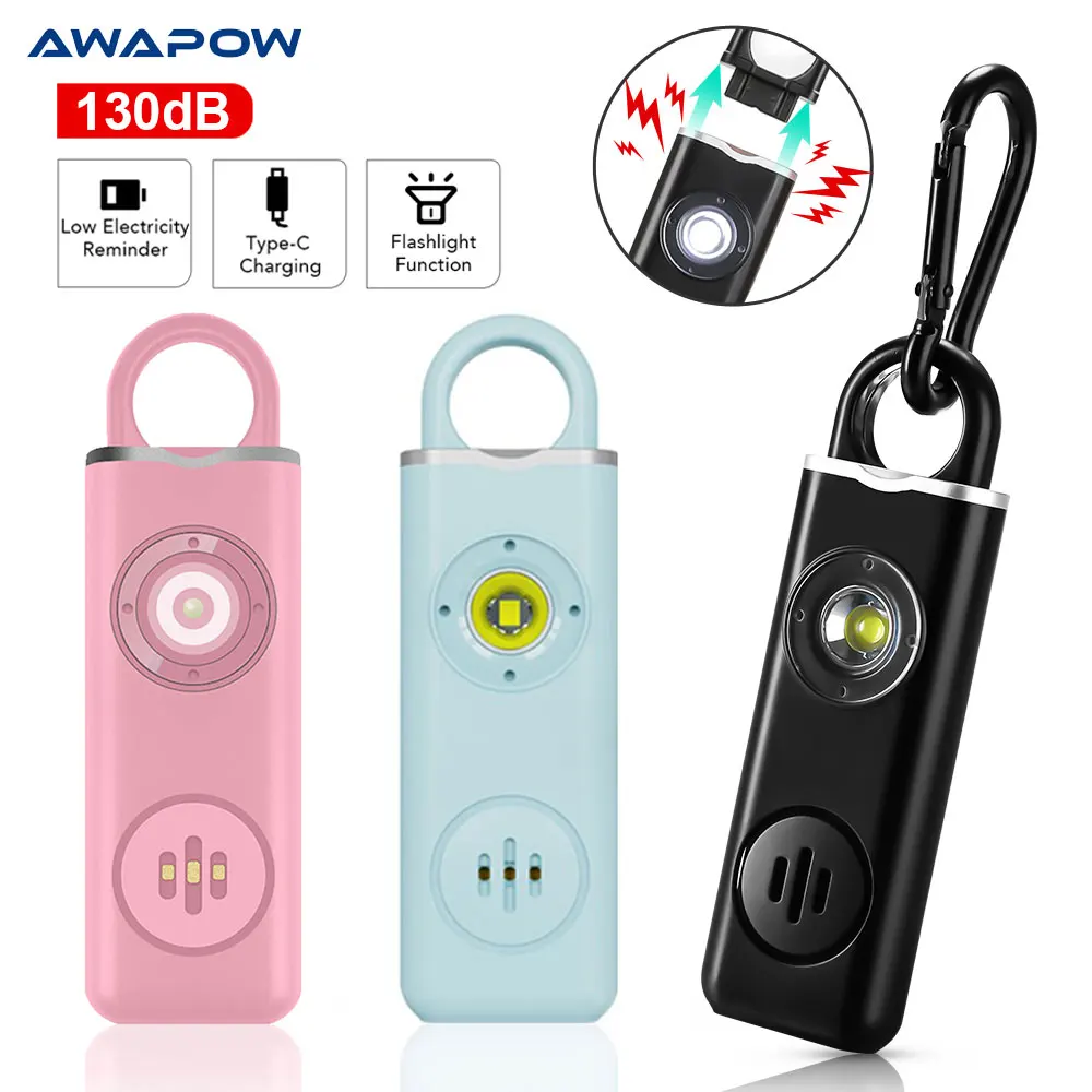 

Awapow Personal Defense Alarm 130dB With LED Light Rechargeable Self Defense Woman Safety Alarm Key Chain Emergency Anti-Attack