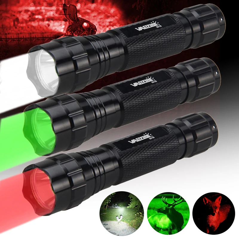 501B torcia da caccia professionale a LED verde/rosso torcia tattica a 1 modalità + caricatore USB 18650 + interruttore di coda + supporto per cannocchiale da fucile a 45 °