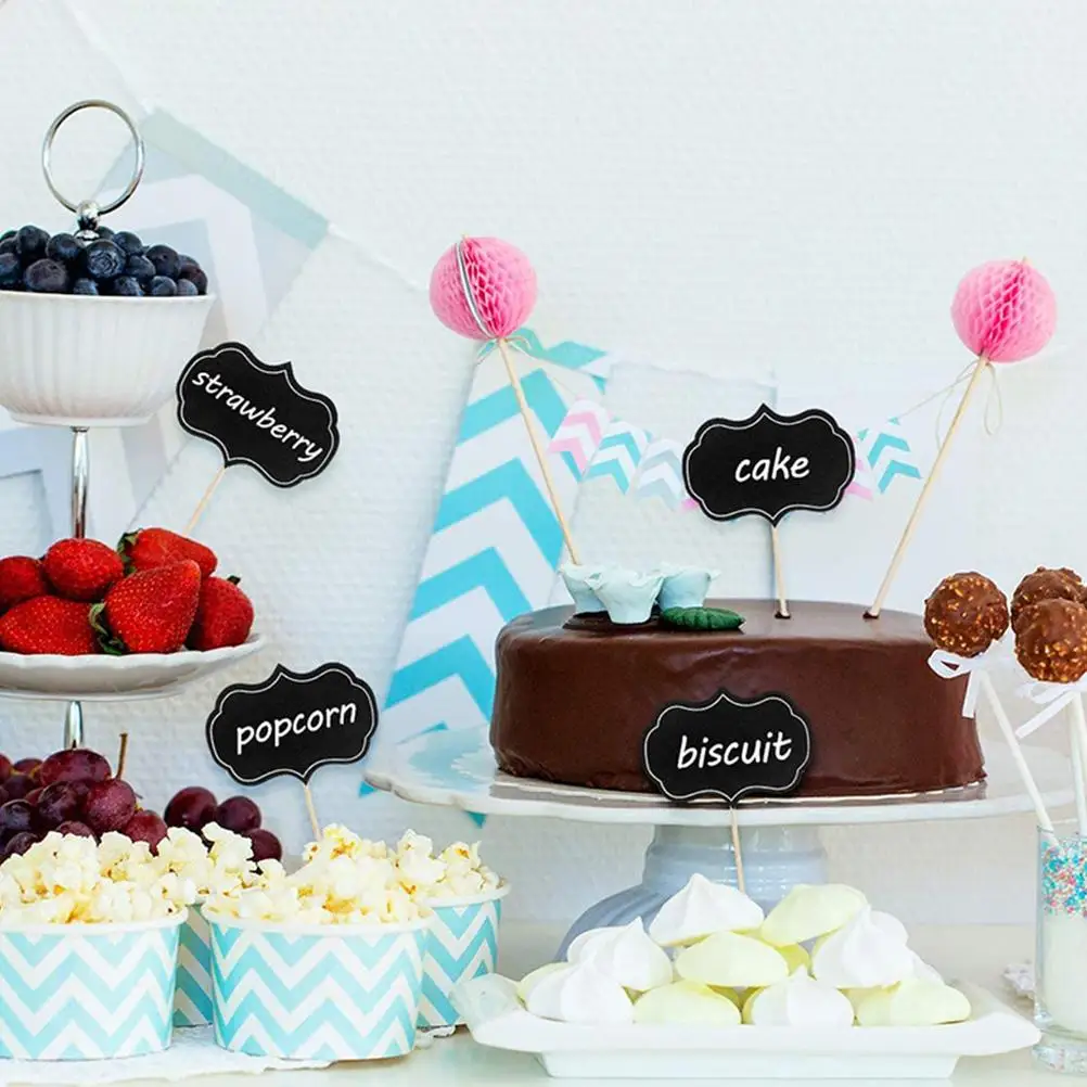 48Pcs Blackboard Sticker Labels Chalk Board Sign Writable Picks Wedding Cheese Markers Tags Toothpick Flags Cupcake
