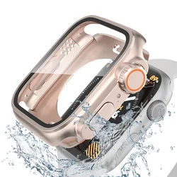 Ultra Waterproof Tempered Glass Full Coverage Apple Watch Case for 45mm (RoseGold)