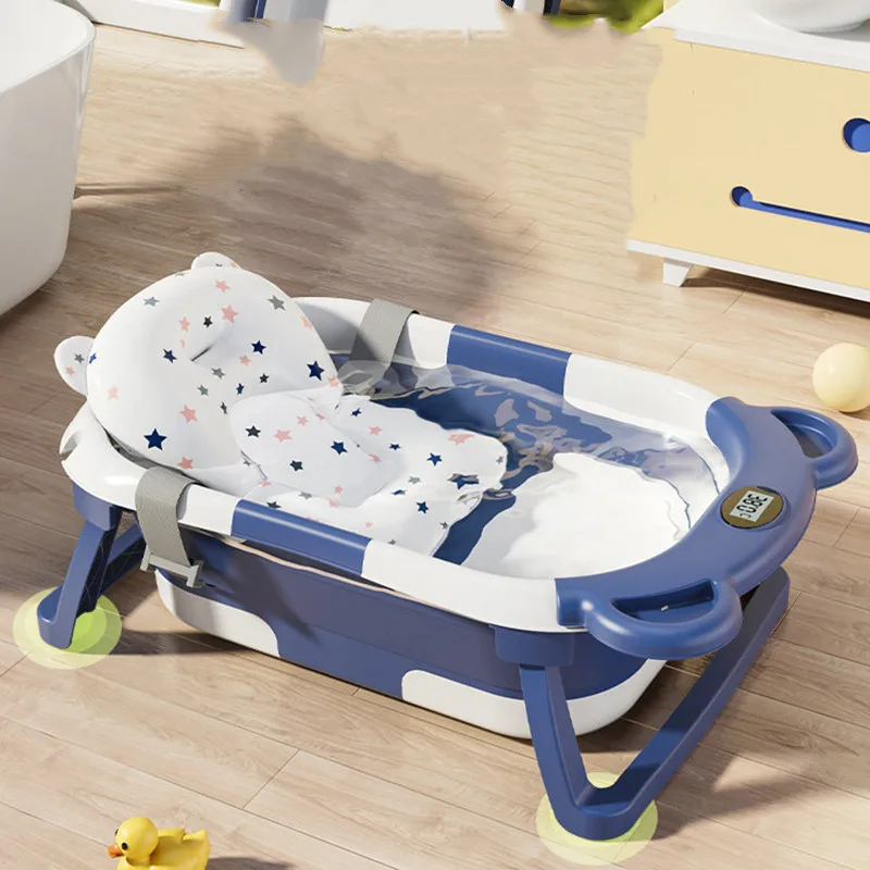 Baby bath tub folding silicone baby bathtub with real-time temperature non-slip
