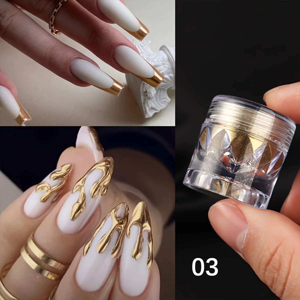 Holographic Chrome Mirror Nail Powder - Silver & Gold DIY Art Decoration Tool (1/6pcs)