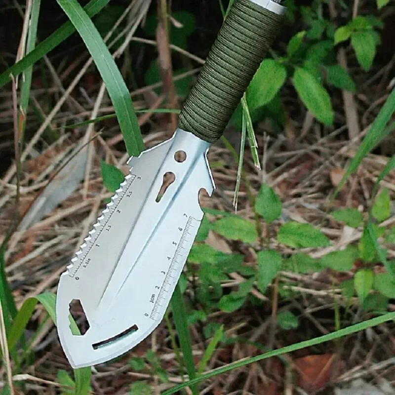 NUOVA Pala Portatile da Campeggio, Attrezzi per Sopravvivenza sul Campo, Piccola Pala Multifunzionale in Acciaio Inossidabile per Esterni - immagine 2