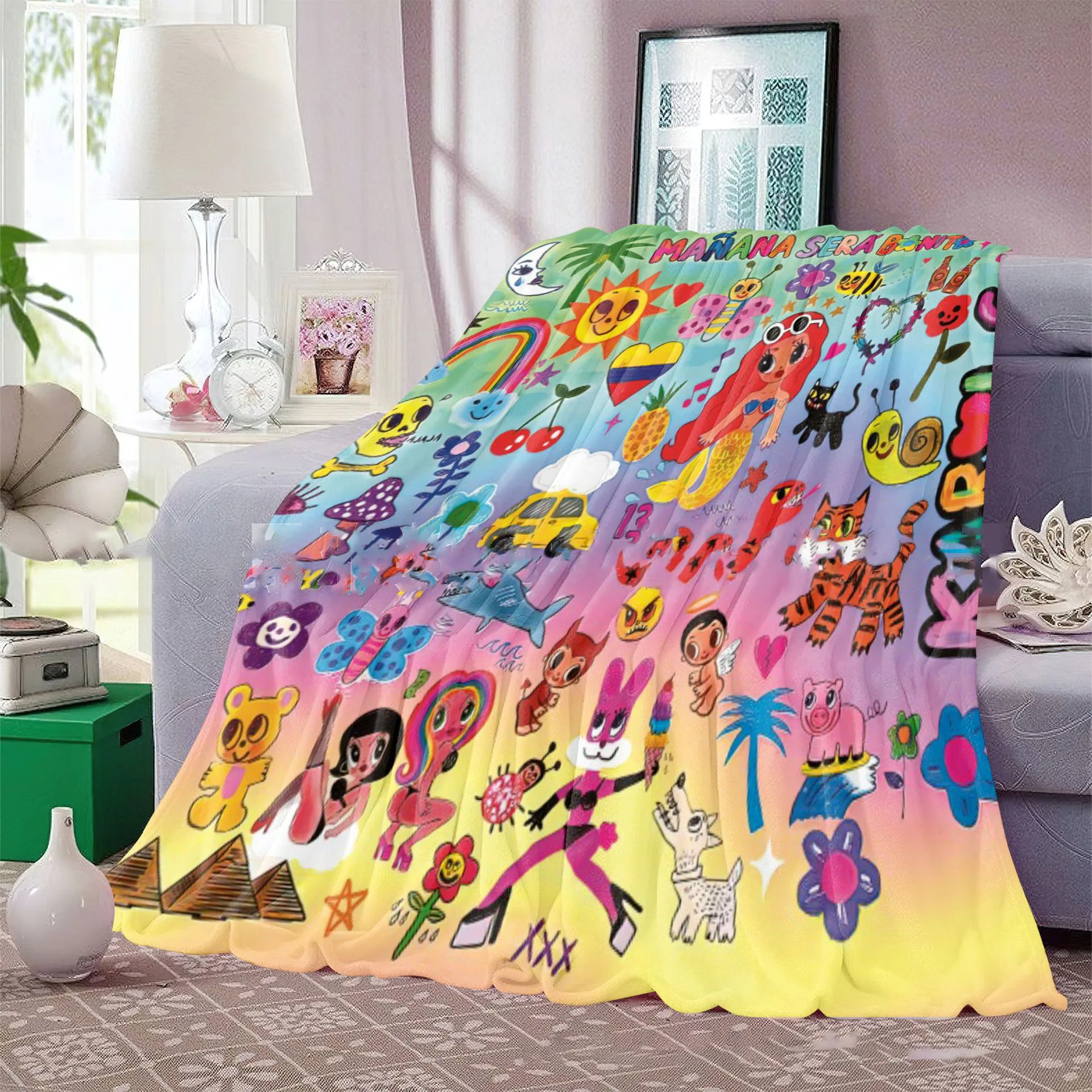 Ma na 패턴 싱글 레이어 플란넬 담요, 얇은 휴대용 낮잠 에어컨 소파, 따뜻한 플러시 홈 커버, 맞춤 던지기