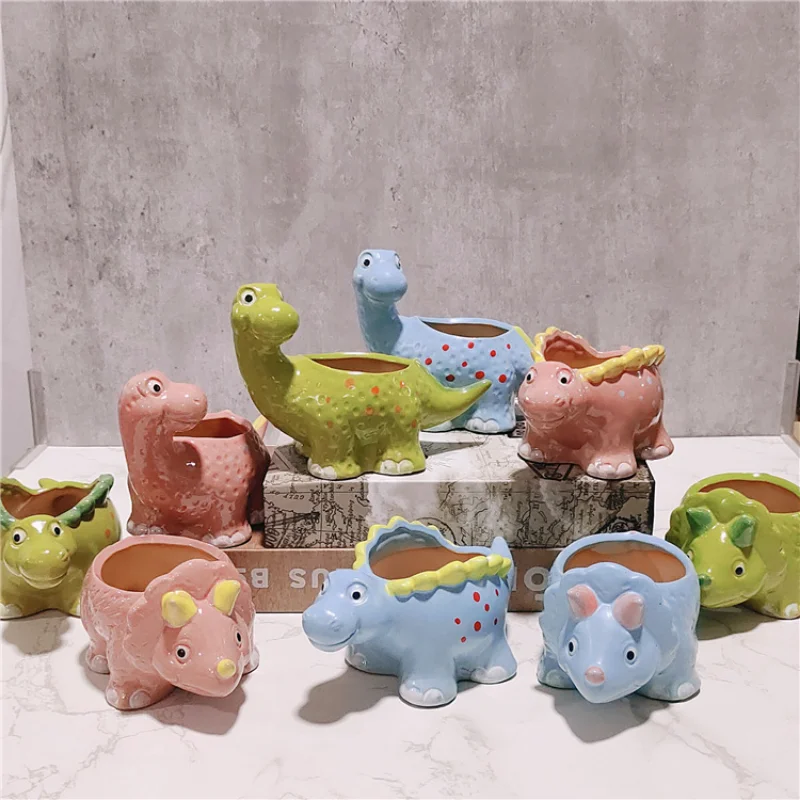 

Ceramic Animal Flower Pot Cartoon Dinosaur Flowerpot Animal Meat Small Flower Succulent Plant Container Garden Decoration Gift