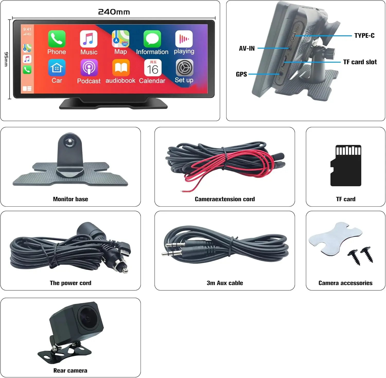 Android CarPlay Car Stereo,Carplay Android Auto,10.26'' Portable Display 1080P C