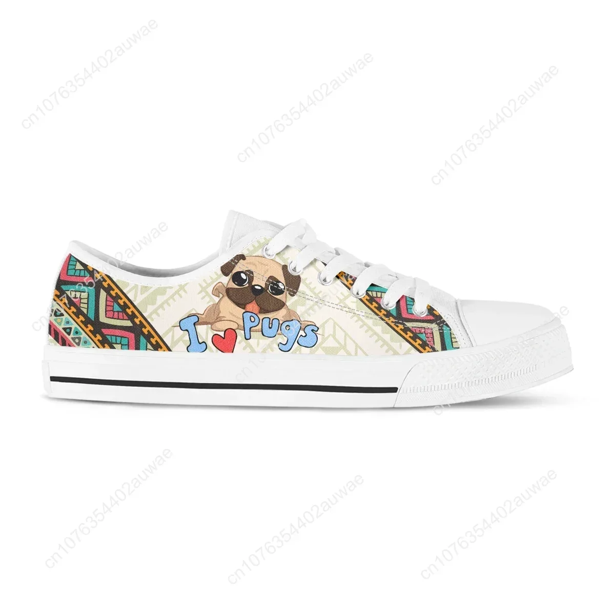 Pug Lover Cartoon Woman Vulcanize Shoes Classic Women Canvas Shoes White Sneakers Comfort Breathable Couple Shoes