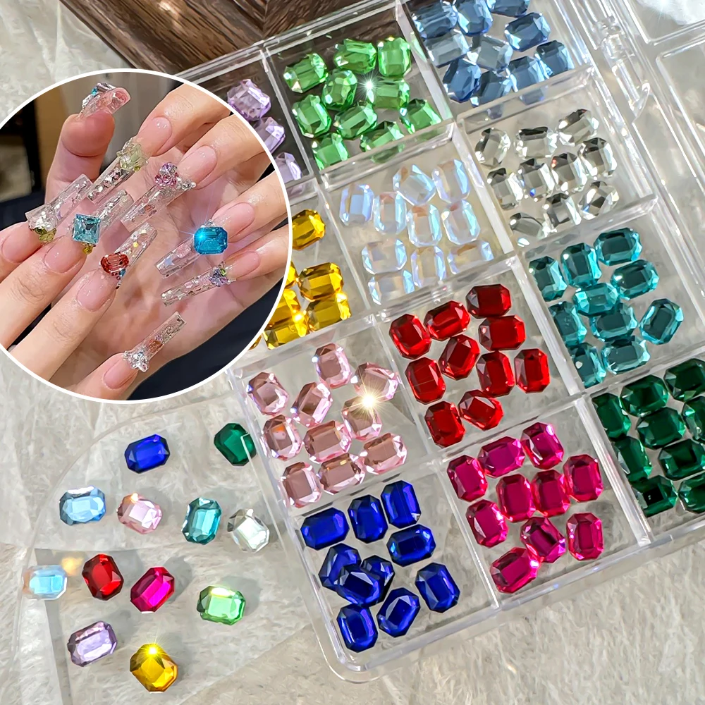 120 Stück 3D Bunte Rechteckige Nagelkunst-Strasssteine Funkelnde Quadratische Glasdiamanten Nagel-Charms DIY Kleidung Schuhe Maniküre Zubehör – Detail 6