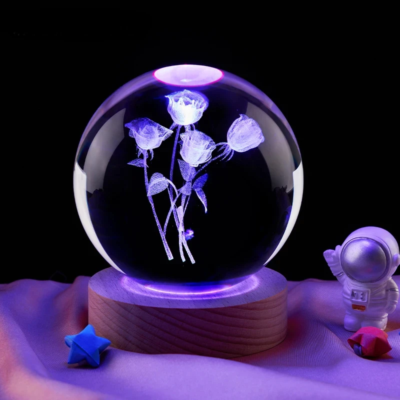 

3D Rose Crystal Ball Color Night Light,Birthday Girlfriend Classmate Wife Children Christmas Valentine's Day Gift Bedroom