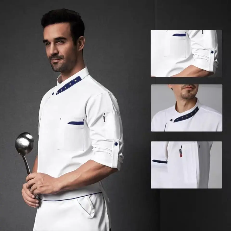 White Head Chef Coat Women long Sleeve Apron Chef Jacket Restaurant Uniform Hotel Kitchen Cooking Clothes Men Winter Foodservice