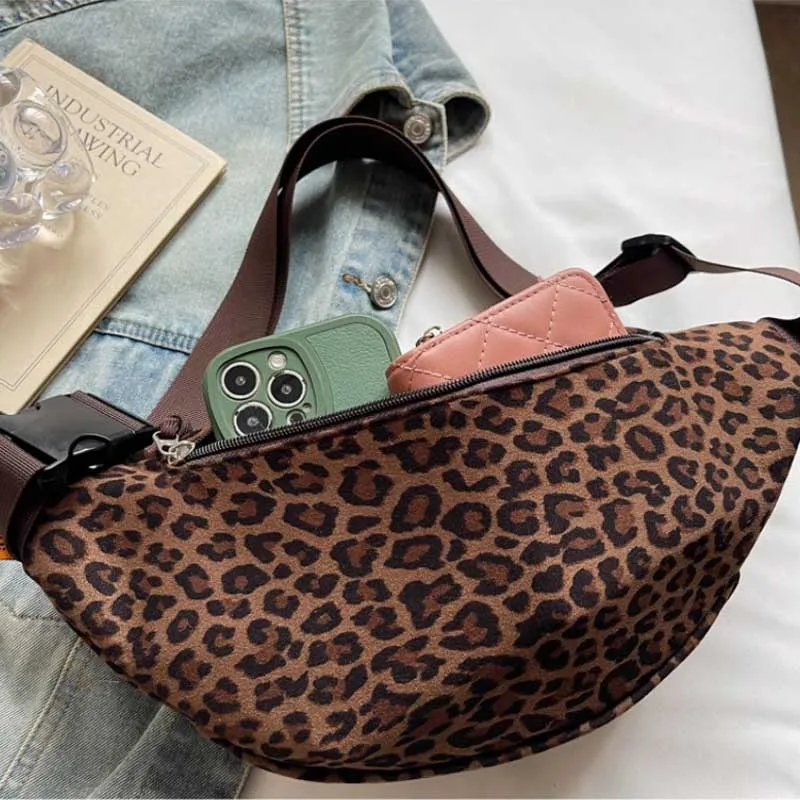 Women's Leopard Print Chest Bag, Autumn/Winter Fashion Crossbody Bag, Trendy Sporty Multifunctional Waist Bag Waist Packs bolsa