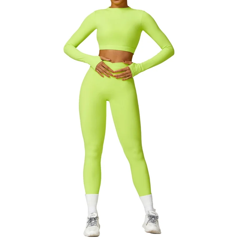 Spring New Quick-Drying Beauty Back Yoga Suit Long-Sleeved Workout Clothes Running Tight Sports Suit for Women8578