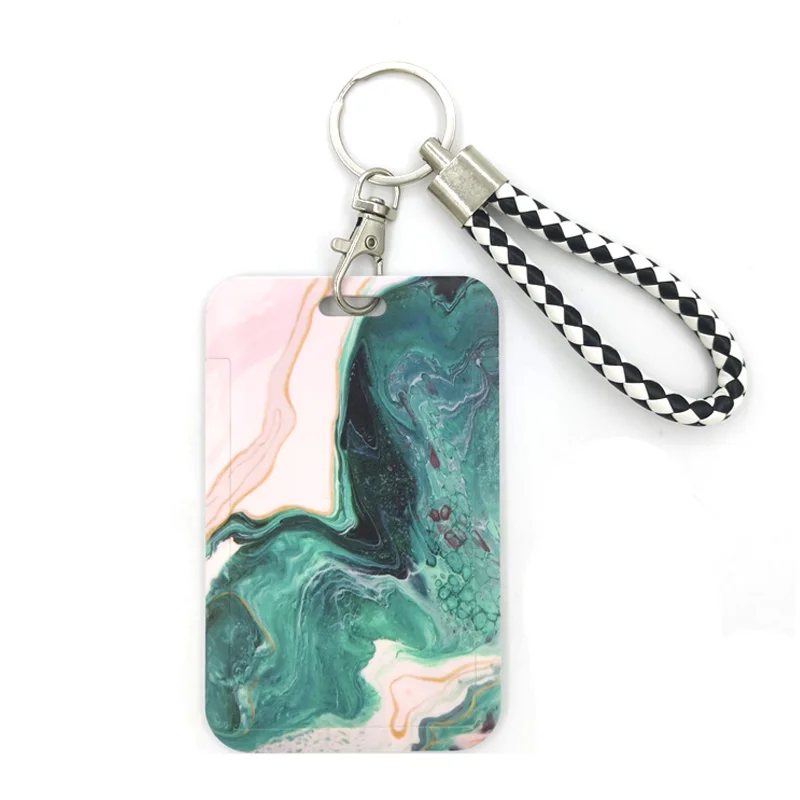 Green Marble Fashion Lanyard ID Badge Holder Bus Pass Case Cover Slip Bank Credit Card Holder Strap Card Holder