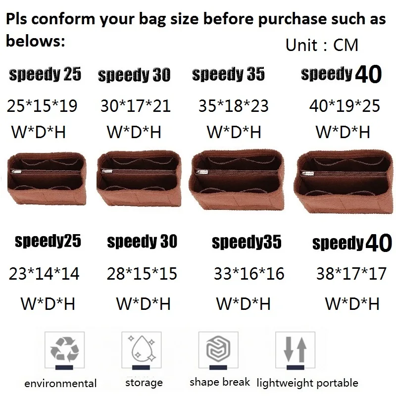 Felt Insert Bag Organizer Makeup Cosmetic Bags Travel Inner Purse Liner Portable Boston Storage Organizer For Speedy 25 30 35 felt bag organizer