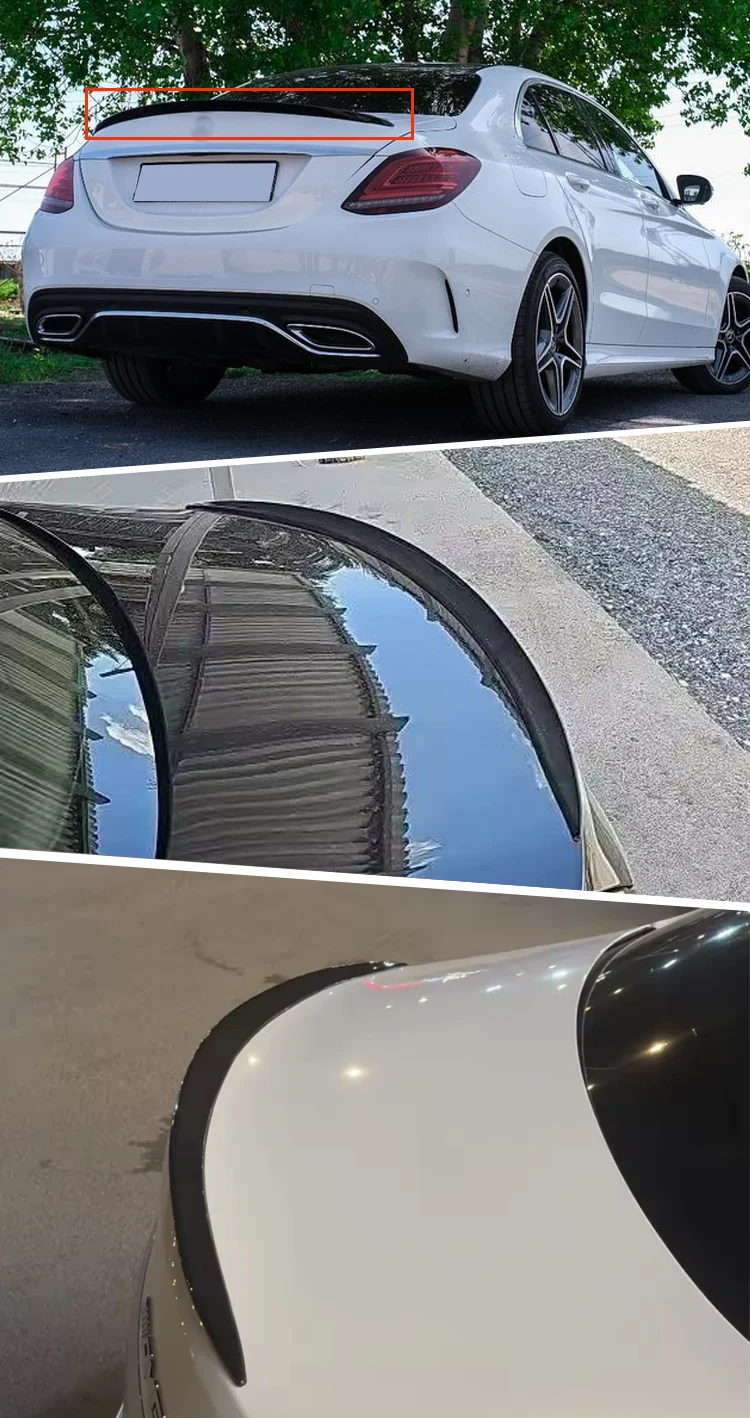 Für Mercedes Benz W205 C Klasse AMG 2015+ C43 C63 C200 C250 C300 C400 Auto Hinten Stamm Spoiler Lip trim Glanz Schwarz Gummi – Detail 4