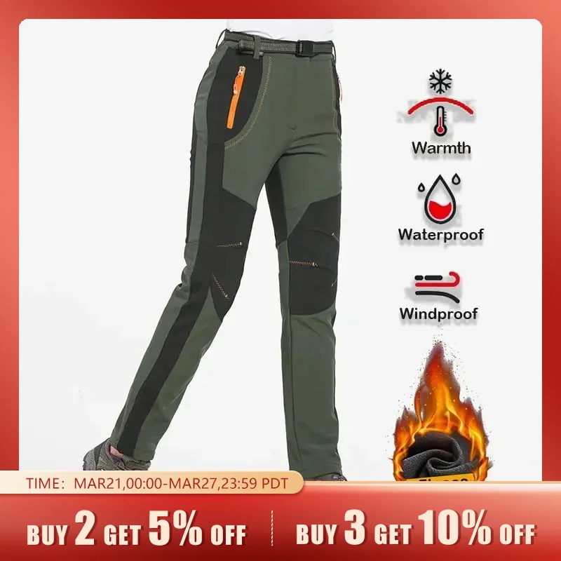 Lngxo Fleece Winter Pants Donna Impermeabile Warm Soft Shell Pants Escursionismo Trekking Campeggio Sci Outdoor Pantaloni Spessi Antivento