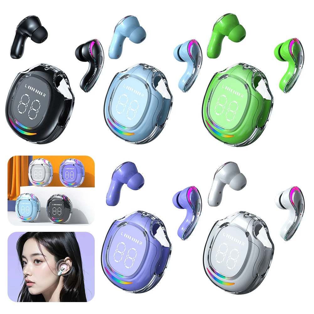 블루투스 호환 5.3 헤드폰, 무선 충전 케이스 포함, 인이어 이어버드, LED ..