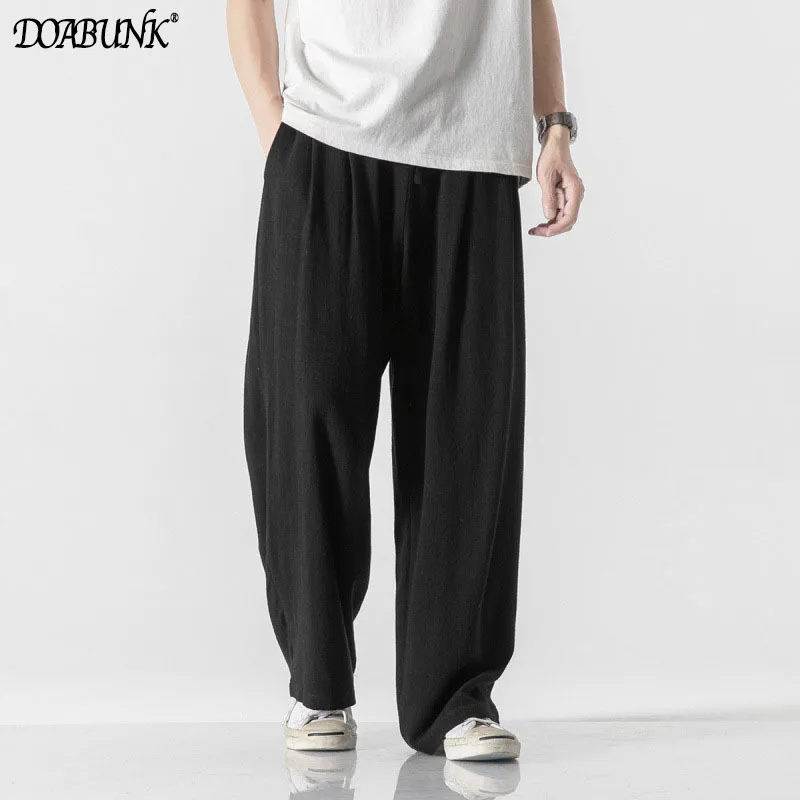 

2022 New Men's Loose Cotton Linen Pants Male Casual Solid Color Trousers Wide Leg Pants M-5XL