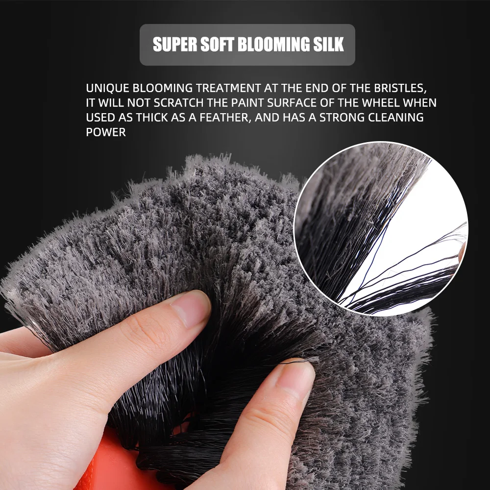 8 Wheel Cleaning Brush Gray  Short Handle Soft Synthetic Bristles