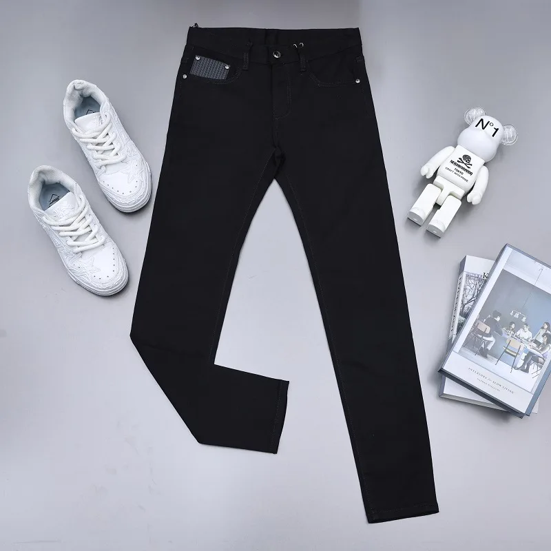 Pure Black Jeans Men's High-End Stylish and Personalized Fashion2024New Slim Fit Skinny Men's Clothing Summer Thin Trousers