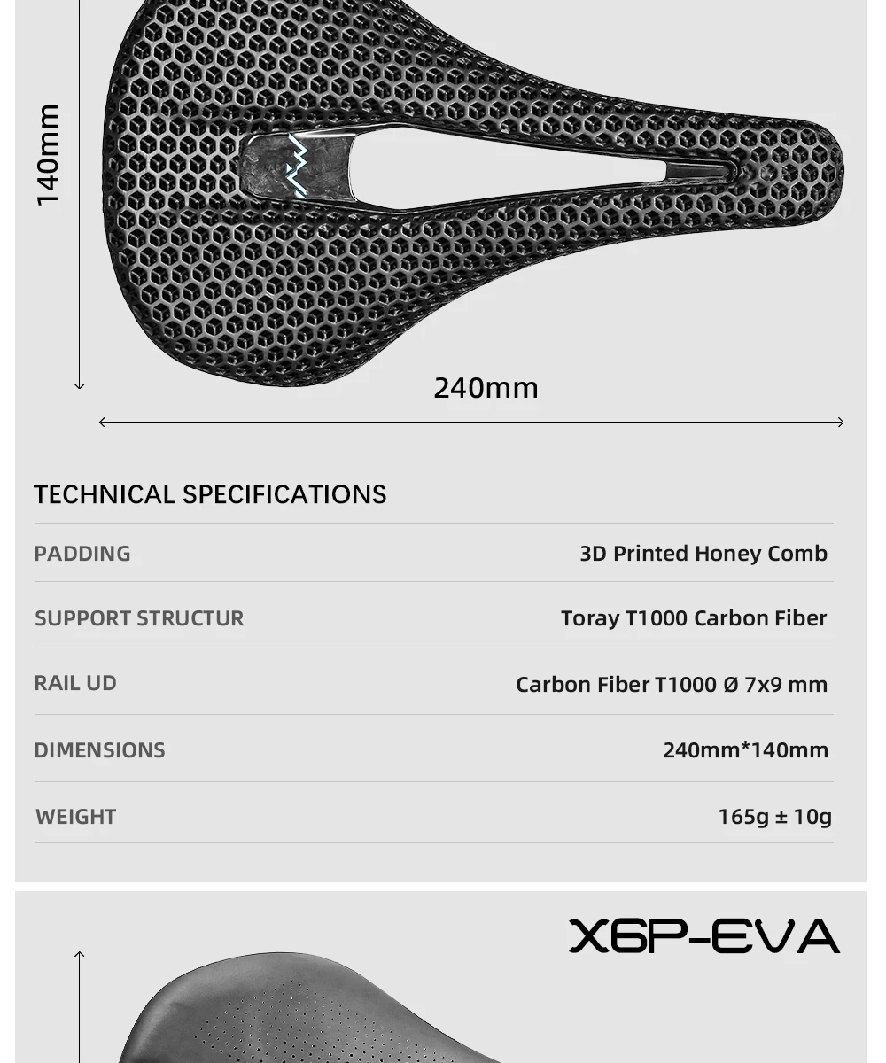 RYET 3D-gedruckter Fahrrad-Carbon-Sattel, 140 mm, 143 mm, superleicht, Rennrad, MTB, Racing, 3D/EVA-Sättel, Fahrradkissen, Fahrrad-Sitzteil – Detail 4