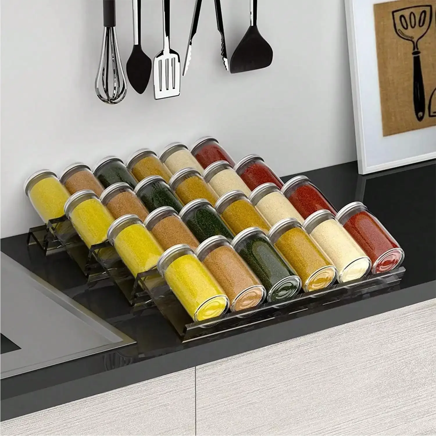 4/2 Layer Spice Drawer Organizer Adjustable Acrylic Spice Jars Rack Tray Expandable Seasoning Organizer Cabinet Kitchen Shelves 3