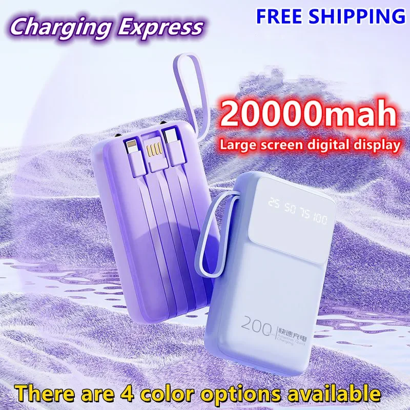 

Comes with 3-wire large capacity power bank, 20000mAh mobile fast charging power supply, suitable for USB fan