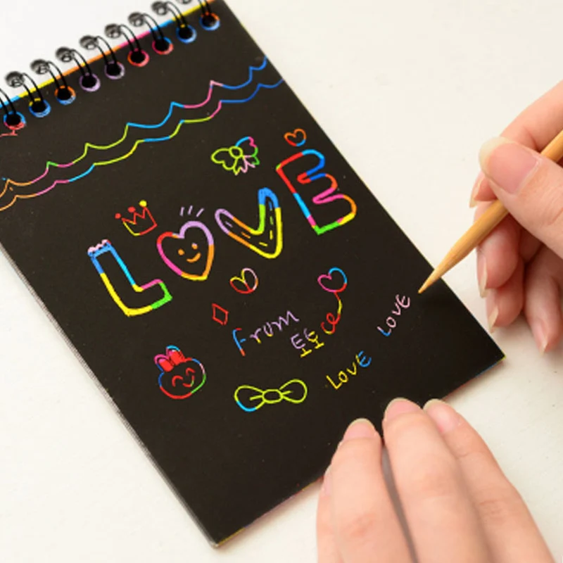 Magic Antistress Coloring books for children adult Kids drawings Scratch note book black cardboard stationery paper 10 Page