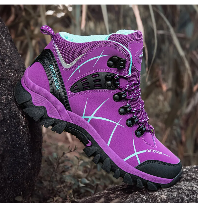 Herbst Winter Frauen Leder Outdoor Stiefeletten Wanderschuhe Trekking Berg Turnschuhe Tracking Treking Plüsch Warme – Detail 9