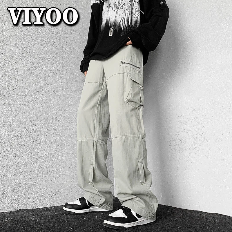 

Men's Black Grey Trend Fashion Clothing Ribbon Cargo Pant Loose Jogger Man Straight Trousers Pants Sweatpants For Men Streetwear