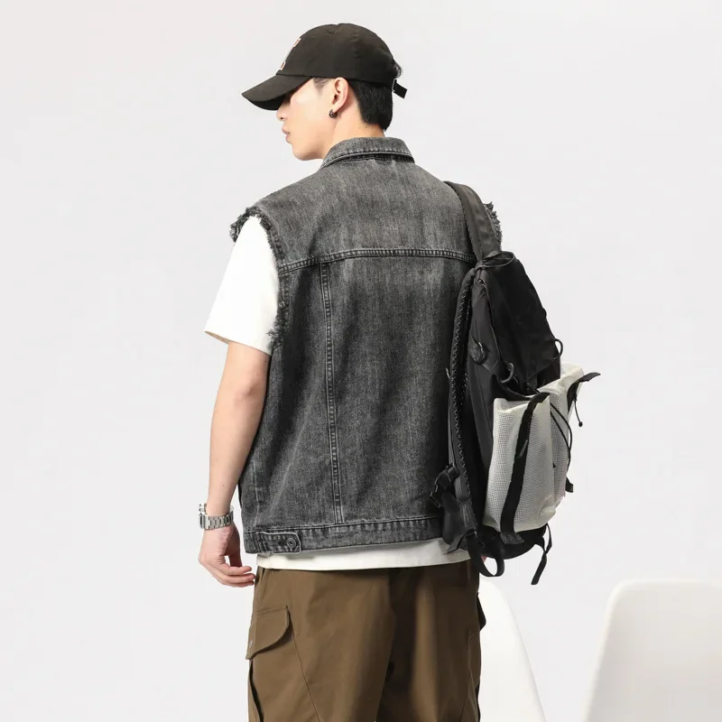 Men's Denim Vest Grey Ansi Plus Size Motorcycle Casual Shoulder Vest Casual Denim Jacket Riding Gear Motorbike Accessories